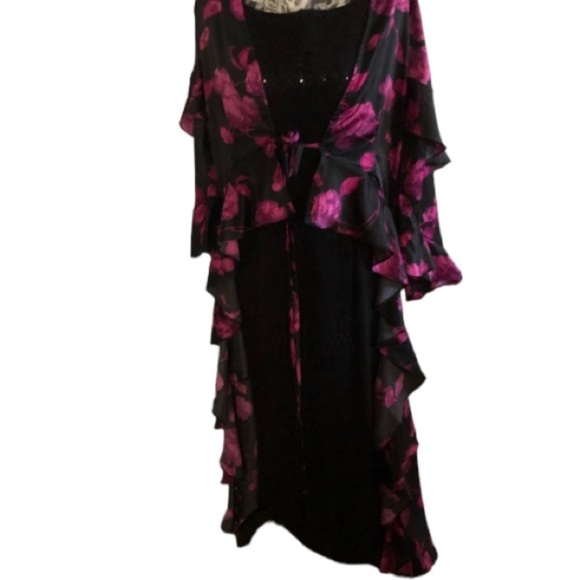 Venus size XL black & pink floral print high / low duster ties at front - Picture 16 of 16